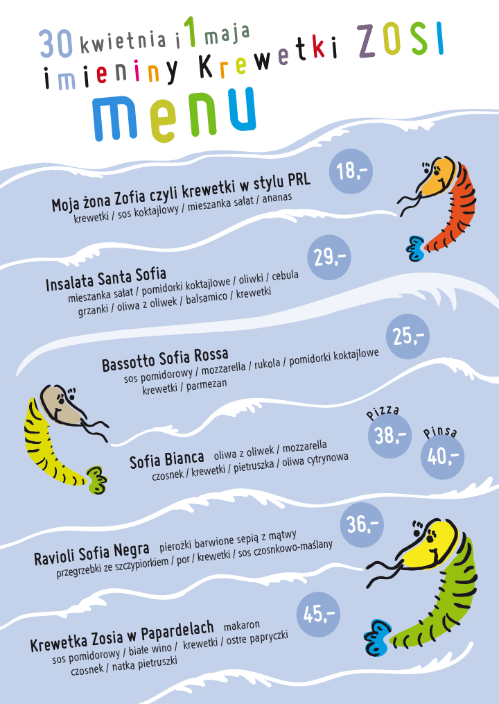 Menu Imieniny Krewetki Zosi - Druki Ulotne - Wojciech Zych
